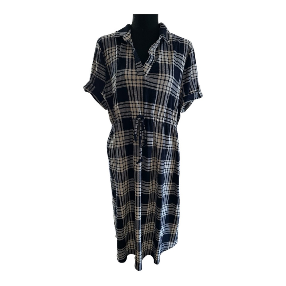 Capped Sleeve Plaid Maternity Dress